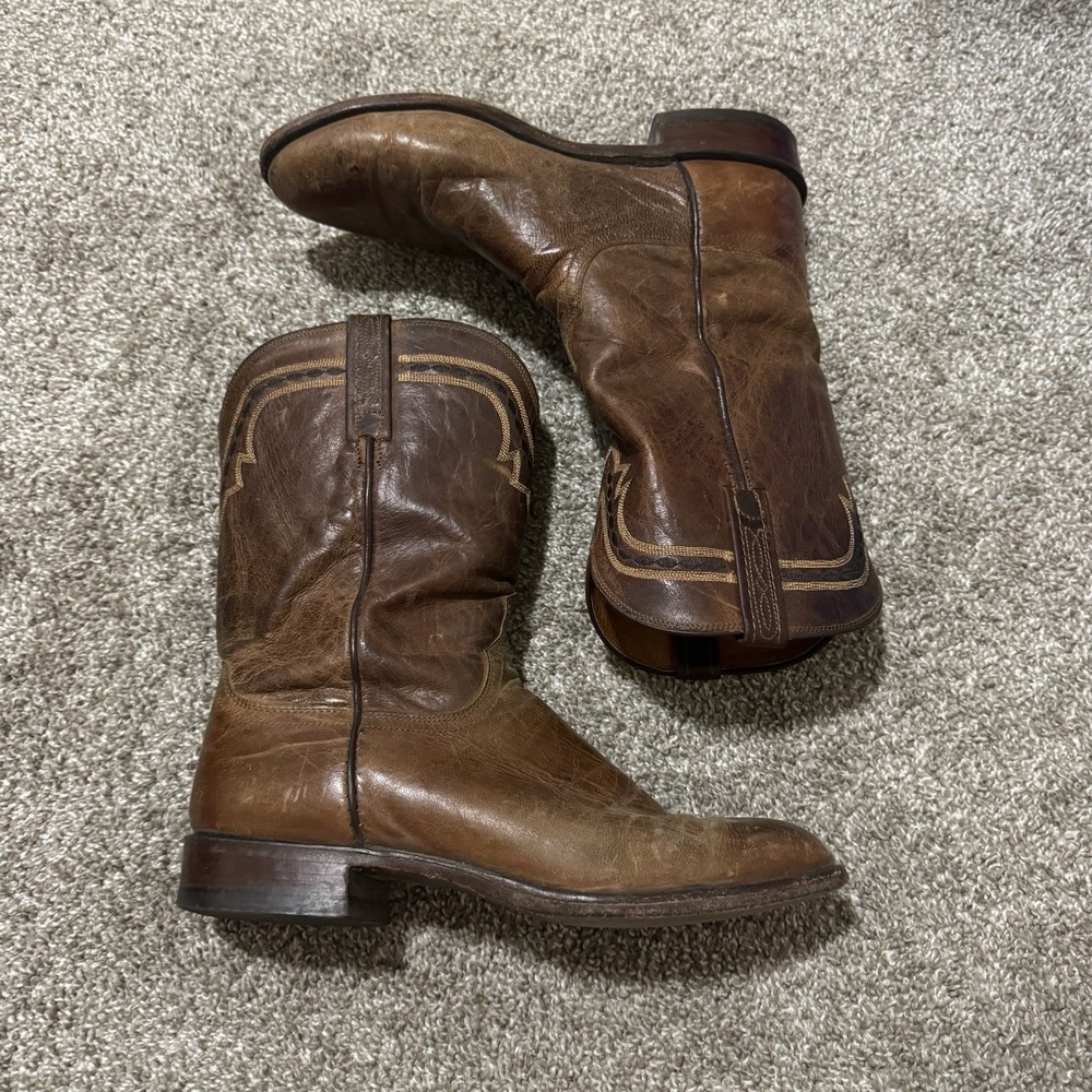 LUCCHESE 2000 MAD DOG GOAT LEATHER ROUND TOE ROPER COWBOY BOOTS T0121C2 MENS 9.5